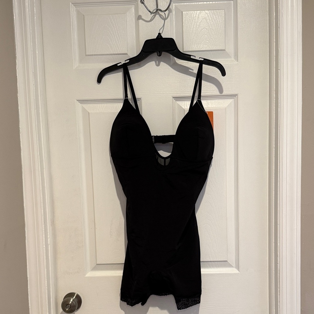 Black Sculpting Bodysuit Shapewear with Lace Trim